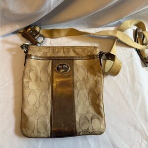 Coach Tan and Brown Signature Crossbody Bag